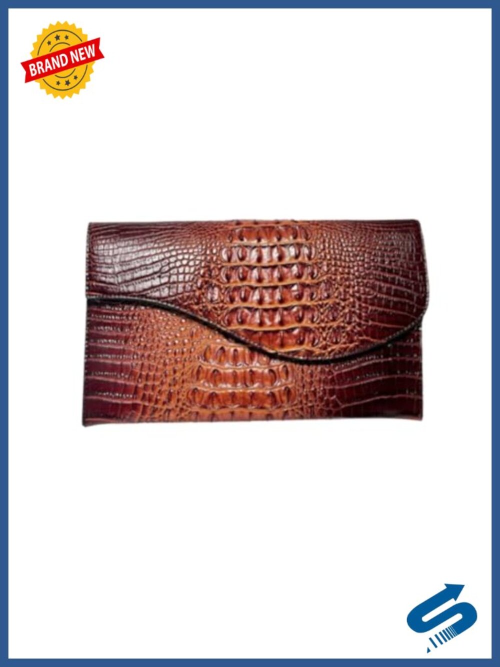 Vegan Leather Crocodile Evening Clutch Crossbody Bag Adjustable Strap